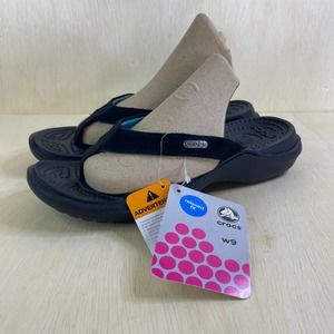 Crocs Womens Black Vincentina Relaxed Fit Thong Flip Flop Sandals Shoes W9 NWT